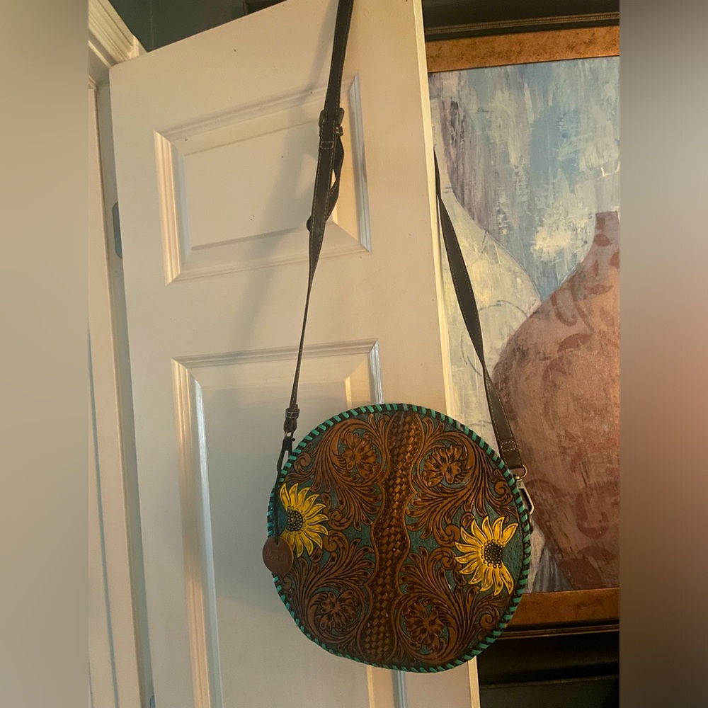 Handcrafted Floral Round Crossbody Bag